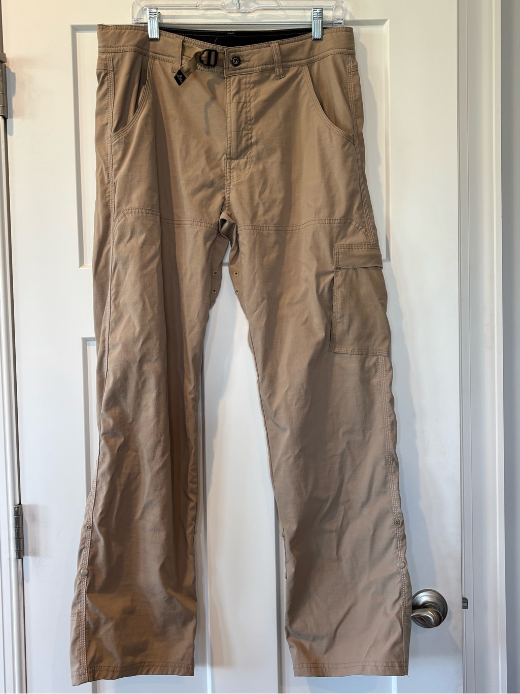 Prana Men's Tan Zion Pant Straight Leg Roll Up & Snap Hem Outdoor Hiking 34 X 32